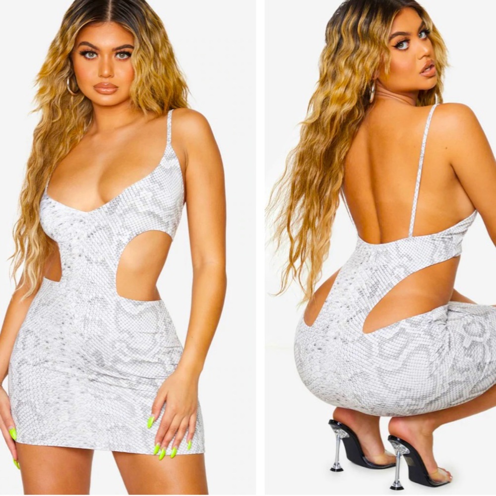 Grey Snakeskin Plunge Dress - Picture 2 of 4